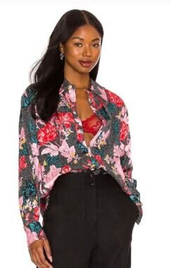 Tell Your Friends Long Sleeve Shirt Button Up Alicia Print Silk Women's XS New